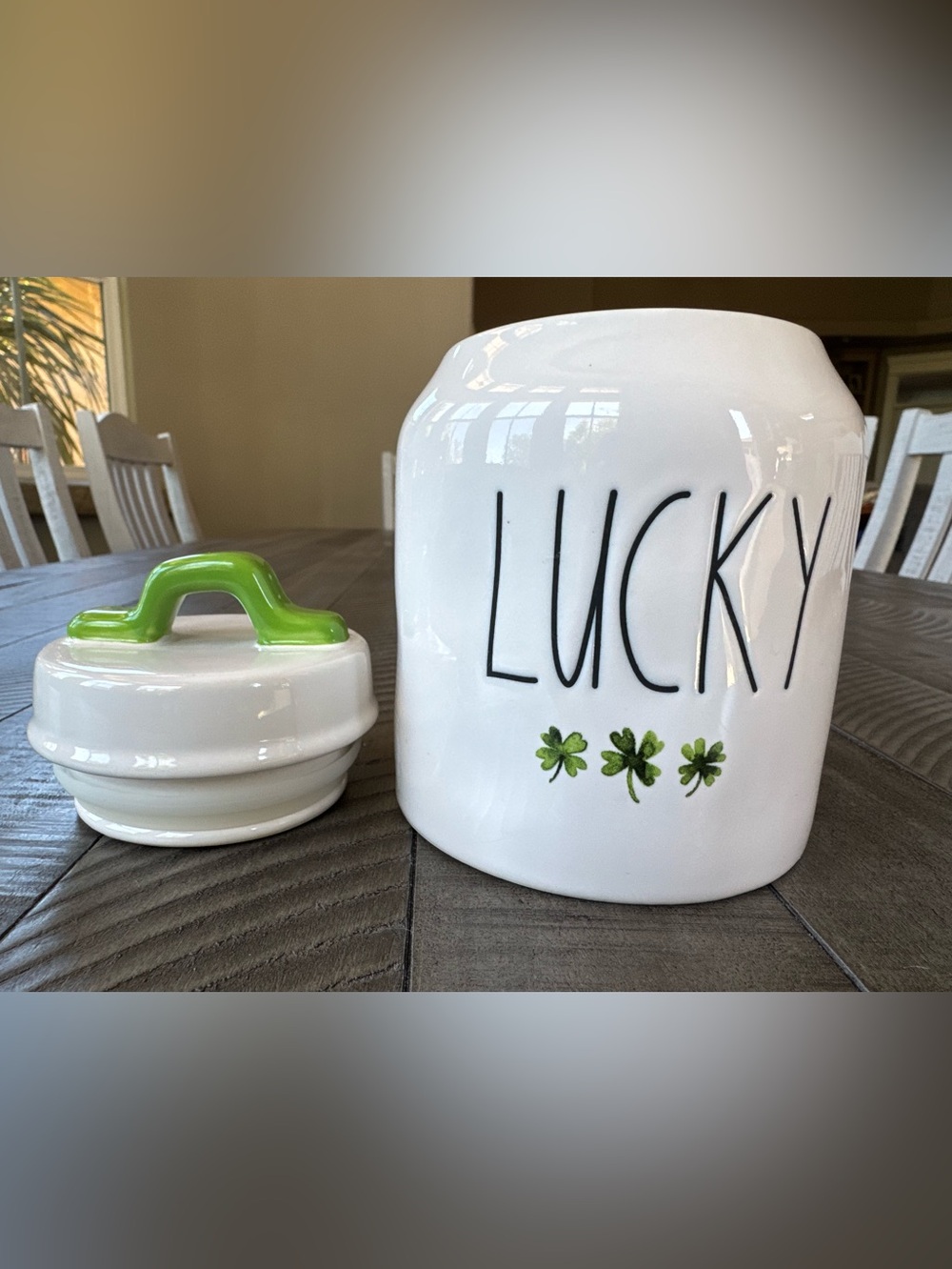 Rae Dunn "LUCKY" Shamrock Ceramic Canister - Artisan Collection by Magenta
